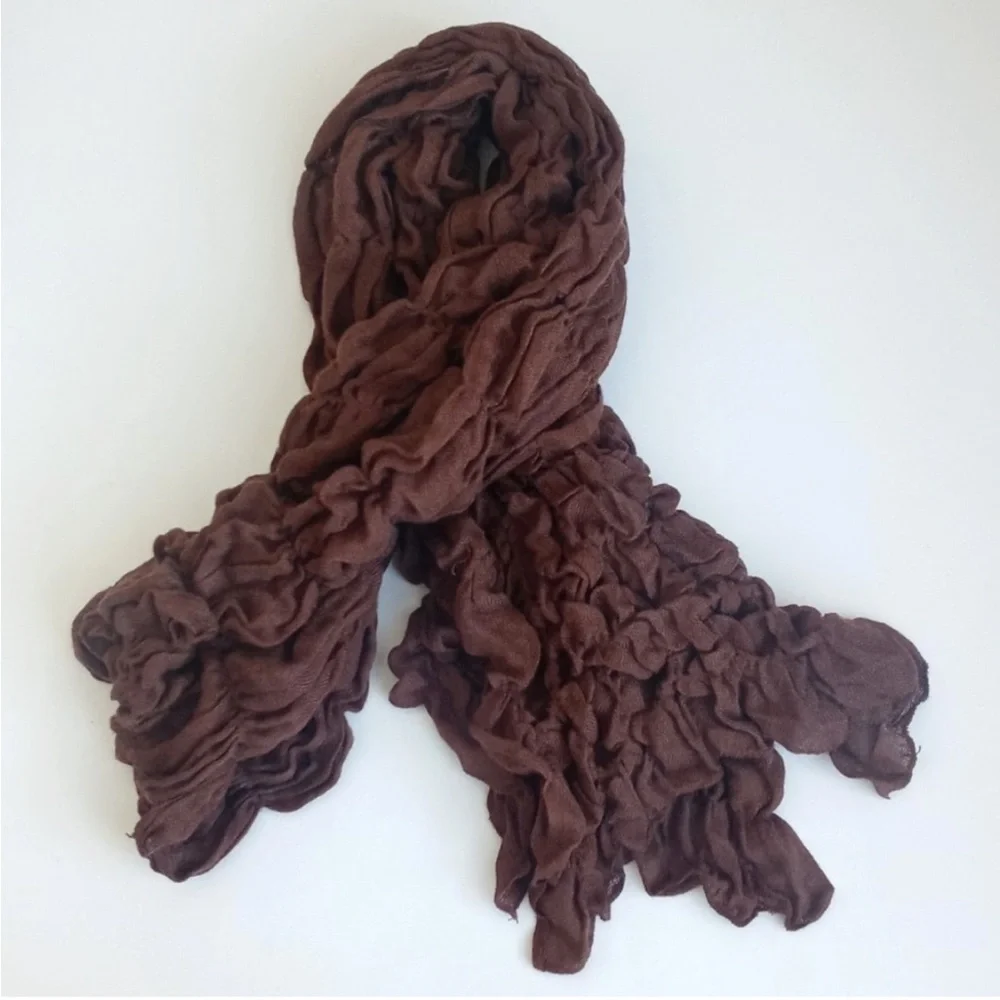 Long Deep Rich Earth-tone Brown Gathered/ Cinched Shabby Chic Style Neck Scarf